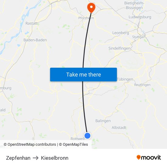 Zepfenhan to Kieselbronn map