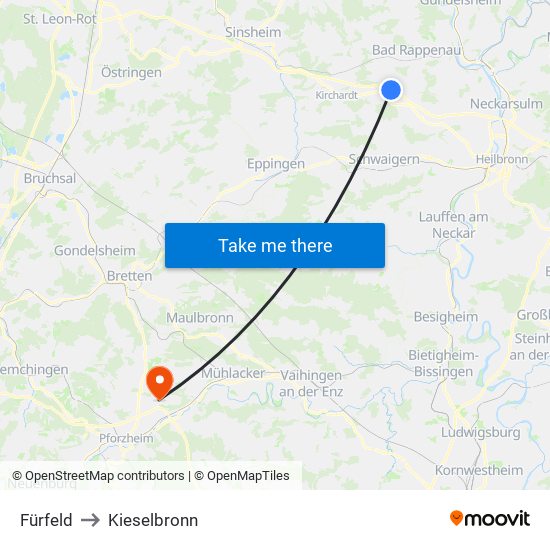 Fürfeld to Kieselbronn map