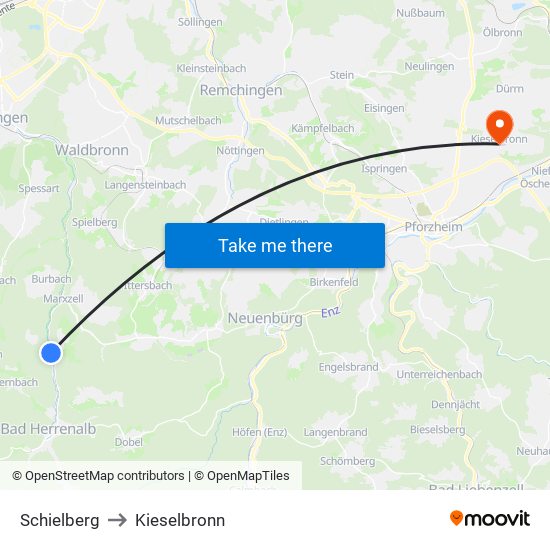 Schielberg to Kieselbronn map