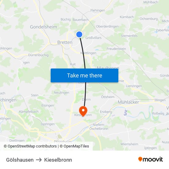 Gölshausen to Kieselbronn map