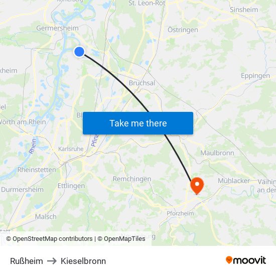 Rußheim to Kieselbronn map