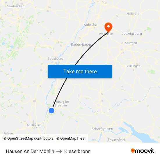 Hausen An Der Möhlin to Kieselbronn map