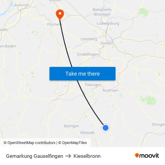 Gemarkung Gauselfingen to Kieselbronn map