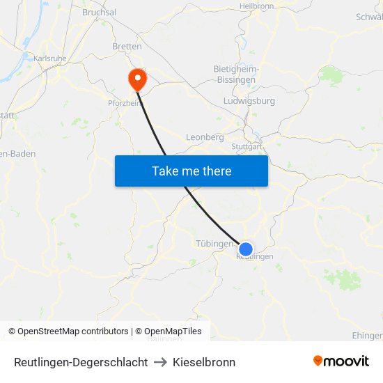 Reutlingen-Degerschlacht to Kieselbronn map