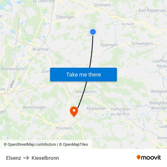 Elsenz to Kieselbronn map
