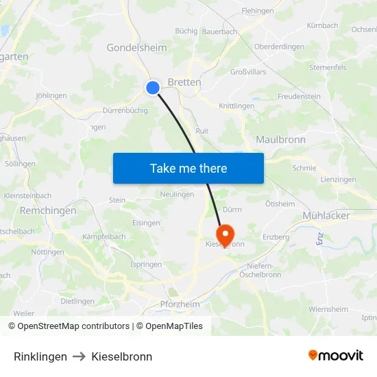 Rinklingen to Kieselbronn map