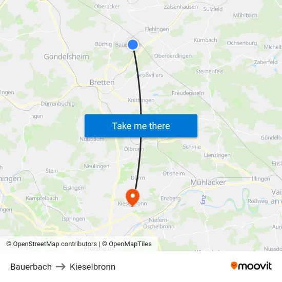 Bauerbach to Kieselbronn map