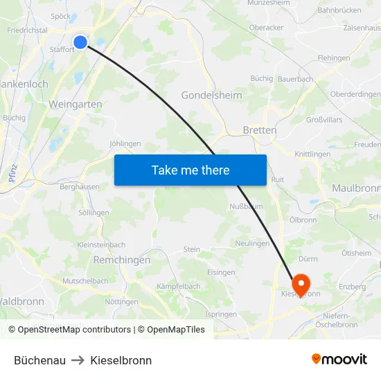 Büchenau to Kieselbronn map
