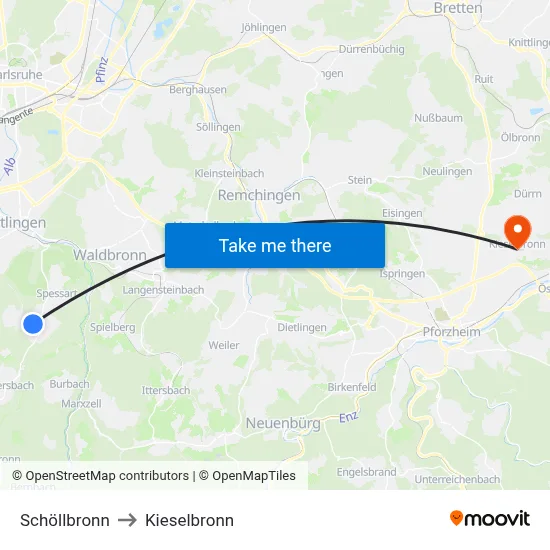 Schöllbronn to Kieselbronn map