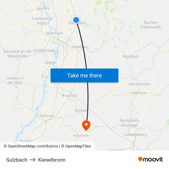 Sulzbach to Kieselbronn map
