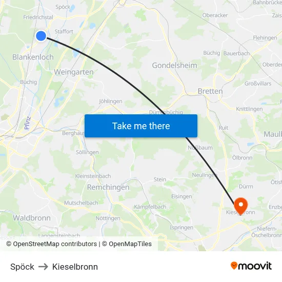 Spöck to Kieselbronn map