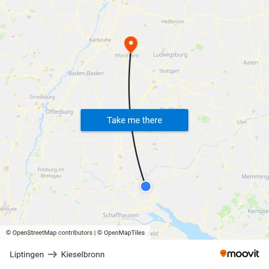 Liptingen to Kieselbronn map