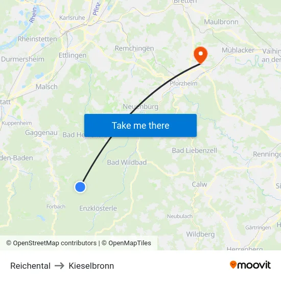 Reichental to Kieselbronn map