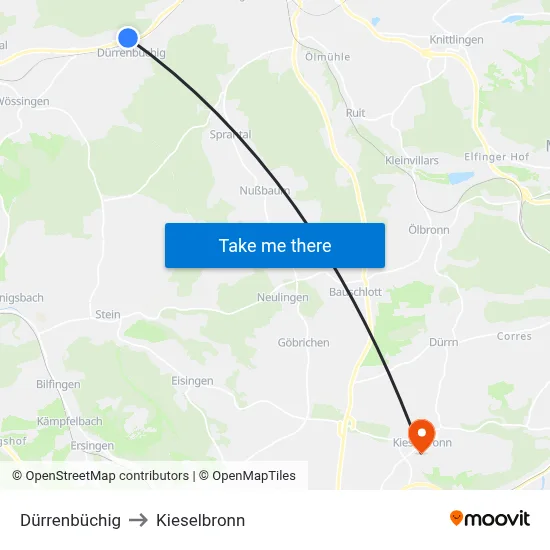 Dürrenbüchig to Kieselbronn map