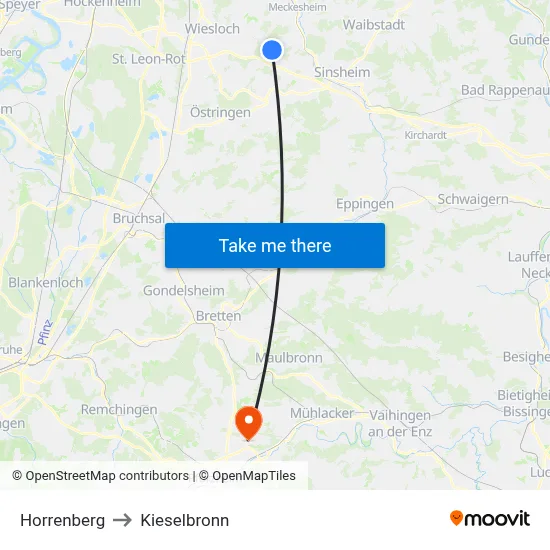 Horrenberg to Kieselbronn map