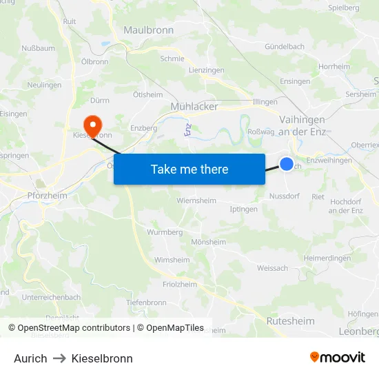 Aurich to Kieselbronn map