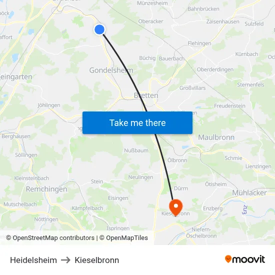 Heidelsheim to Kieselbronn map