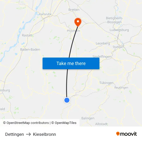 Dettingen to Kieselbronn map