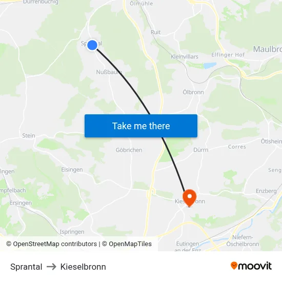 Sprantal to Kieselbronn map
