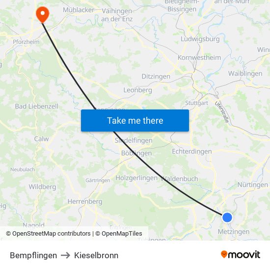 Bempflingen to Kieselbronn map