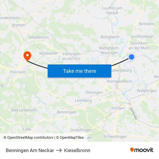 Benningen Am Neckar to Kieselbronn map
