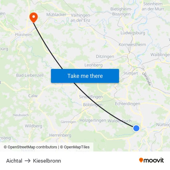 Aichtal to Kieselbronn map