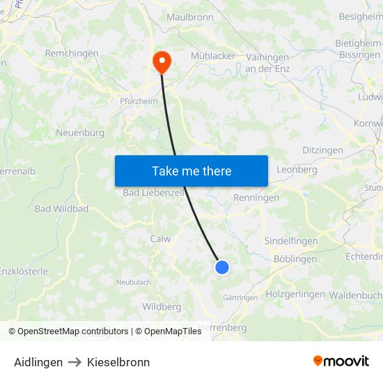 Aidlingen to Kieselbronn map