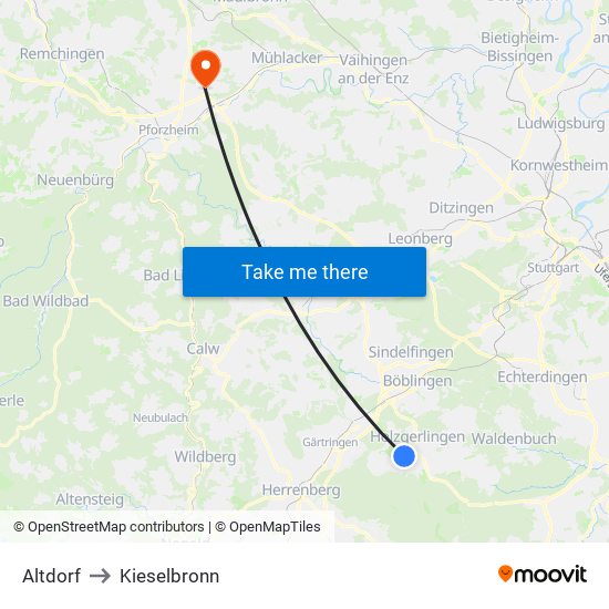 Altdorf to Kieselbronn map