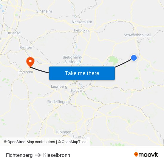 Fichtenberg to Kieselbronn map