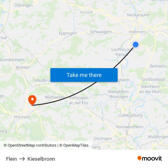 Flein to Kieselbronn map