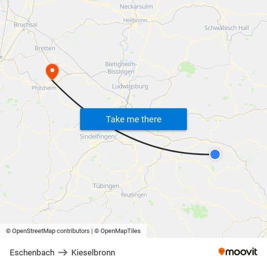 Eschenbach to Kieselbronn map