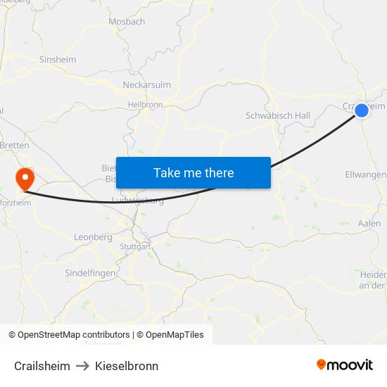 Crailsheim to Kieselbronn map