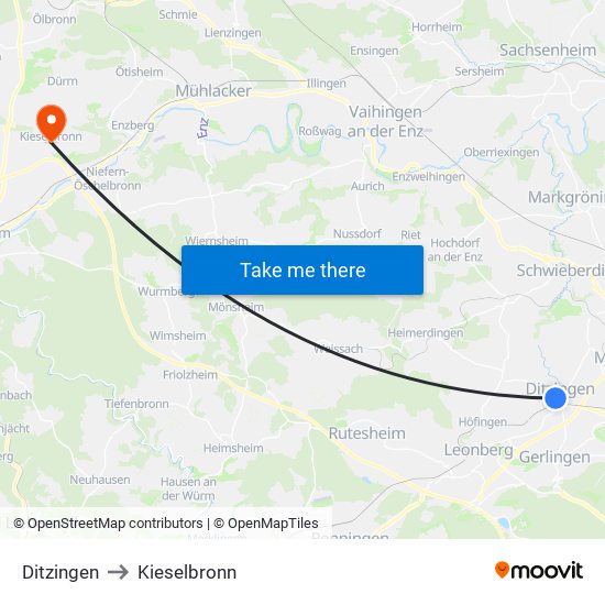 Ditzingen to Kieselbronn map
