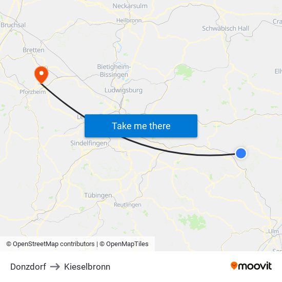 Donzdorf to Kieselbronn map