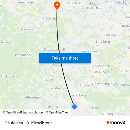 Gäufelden to Kieselbronn map