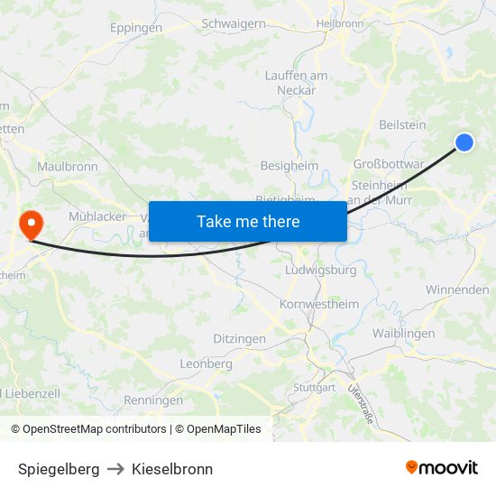 Spiegelberg to Kieselbronn map