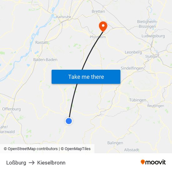 Loßburg to Kieselbronn map