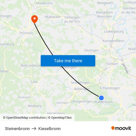 Steinenbronn to Kieselbronn map