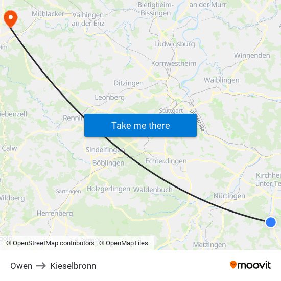 Owen to Kieselbronn map