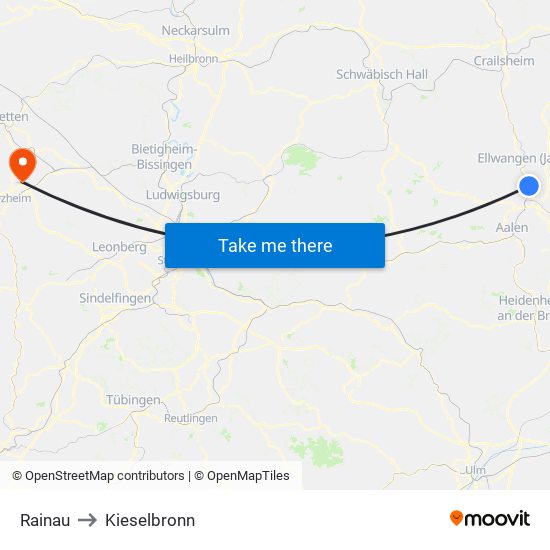 Rainau to Kieselbronn map