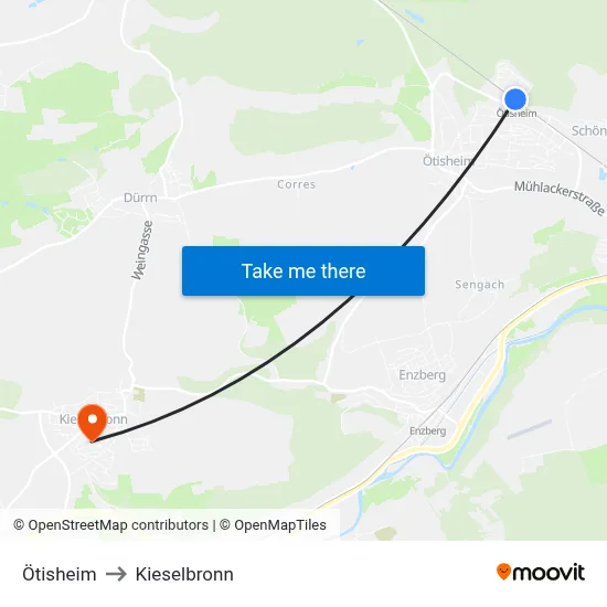 Ötisheim to Kieselbronn map