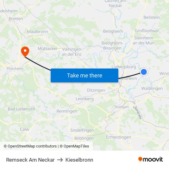 Remseck Am Neckar to Kieselbronn map