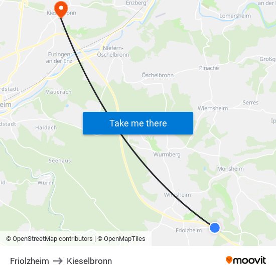 Friolzheim to Kieselbronn map