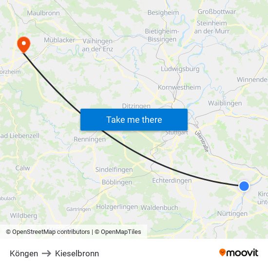 Köngen to Kieselbronn map