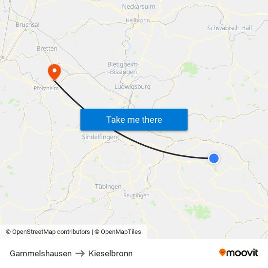 Gammelshausen to Kieselbronn map