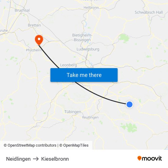 Neidlingen to Kieselbronn map