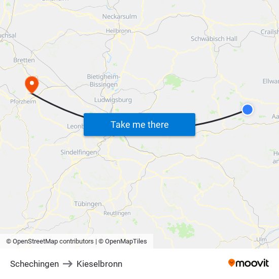 Schechingen to Kieselbronn map