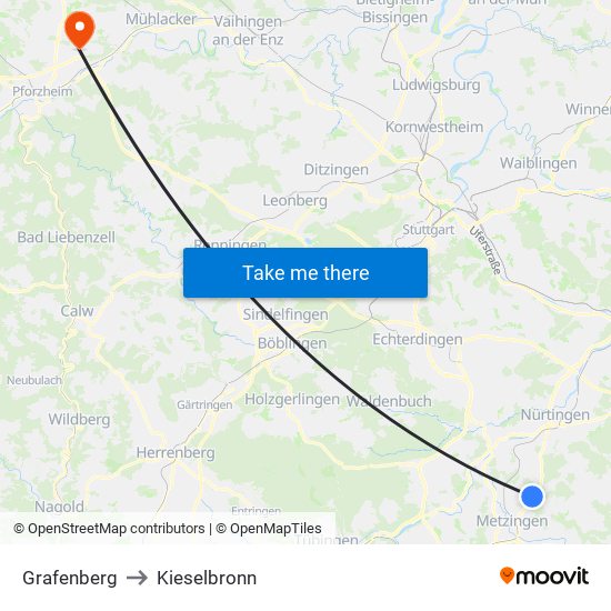 Grafenberg to Kieselbronn map