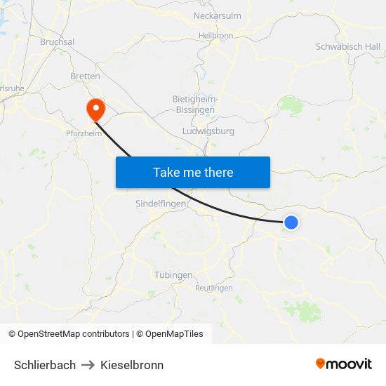 Schlierbach to Kieselbronn map