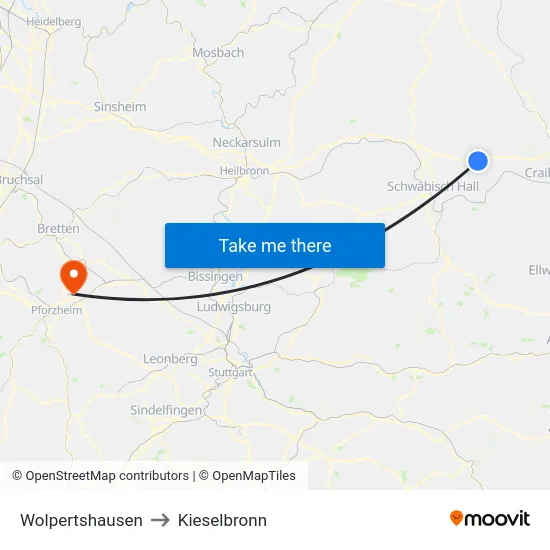 Wolpertshausen to Kieselbronn map